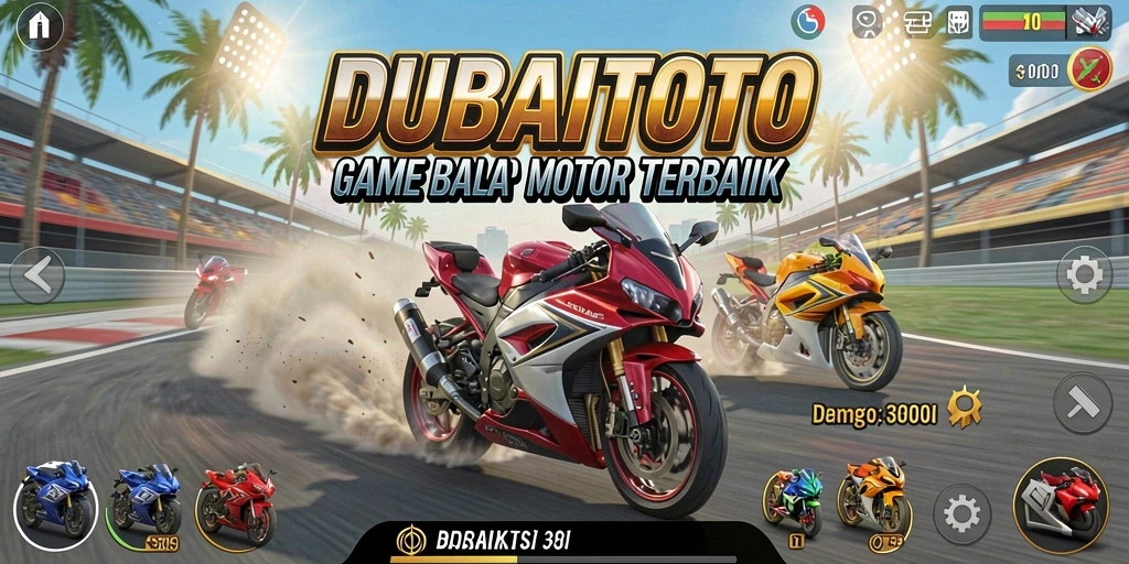 Screenshot gameplay DUBAITOTO yang menampilkan aksi balap motor yang mendebarkan.