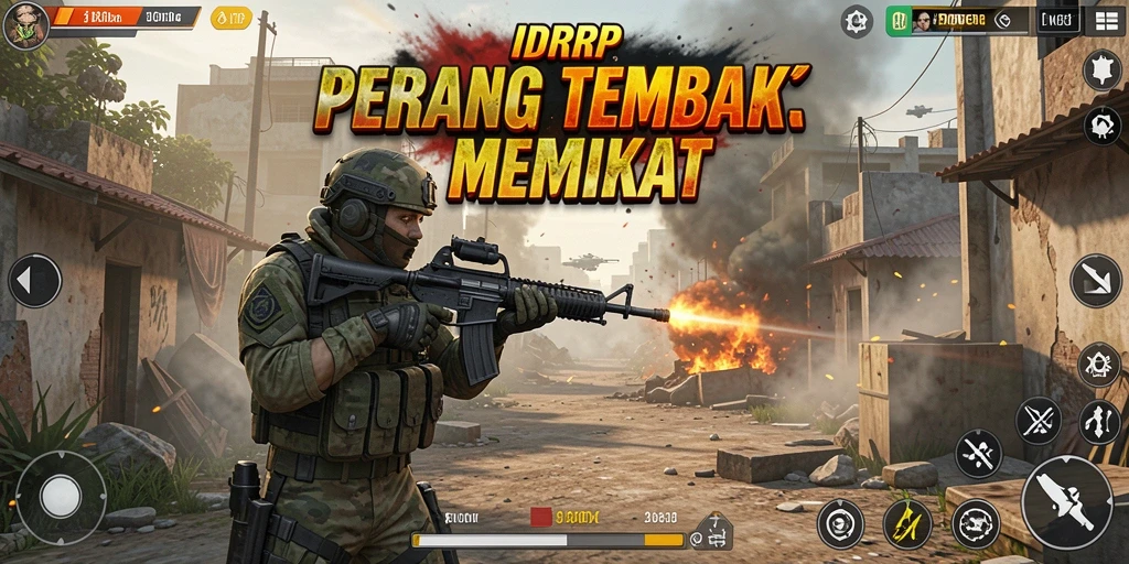 Screenshot gameplay <strong>IDRRP</strong> dengan aksi tembak-menembak yang seru