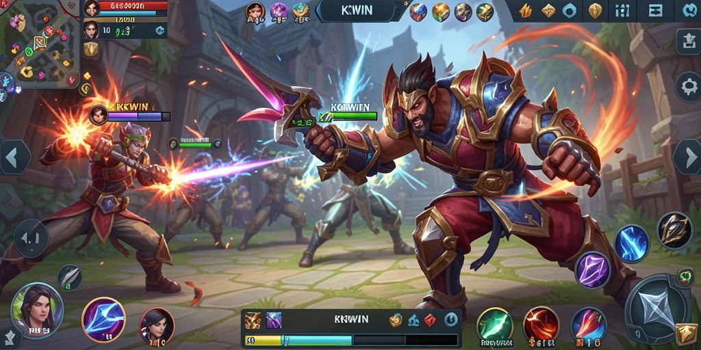 Screenshot menunjukkan aksi intens dalam pertandingan MOBA di KKWIN.