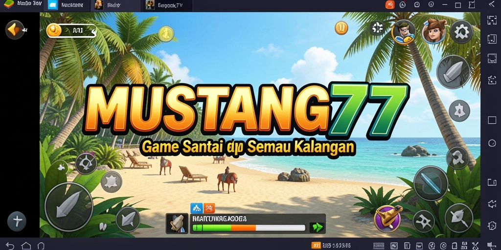 Tampilan gameplay <strong>MUSTANG77</strong> yang ceria dan penuh warna.