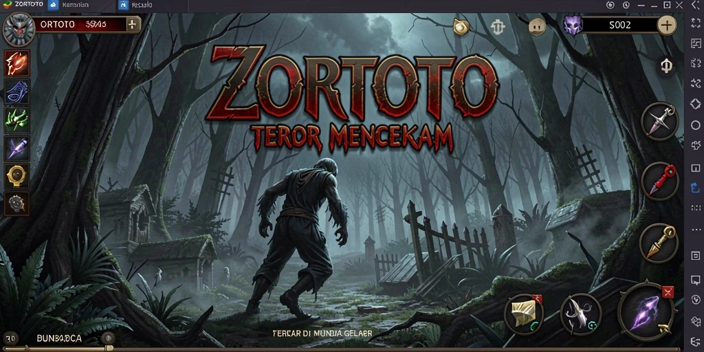 Tangkapan layar gameplay ZORTOTO menampilkan suasana menyeramkan dan menegangkan.